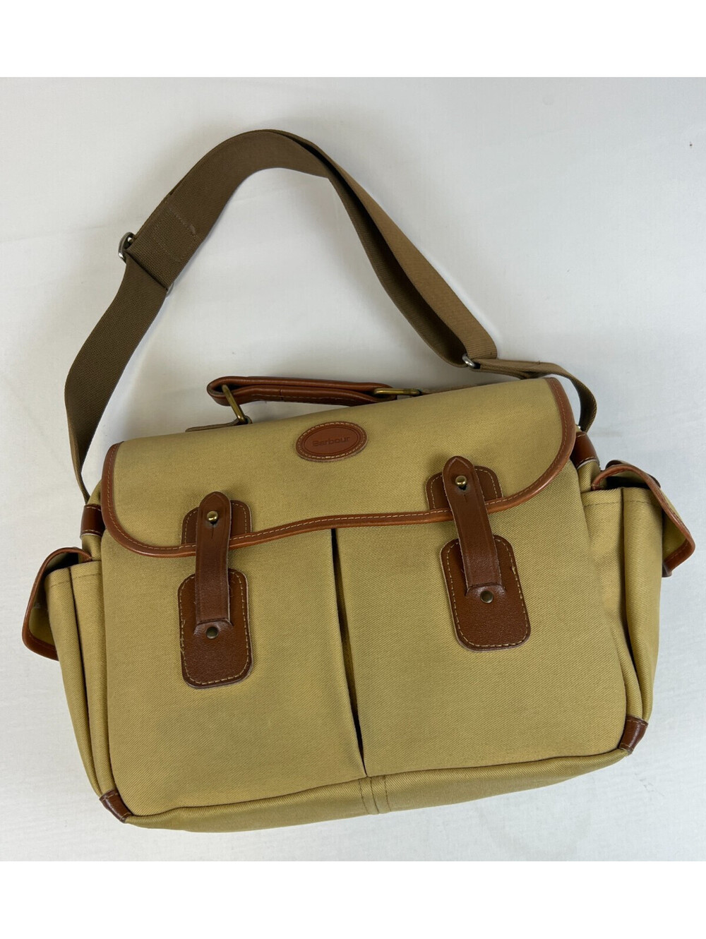 Vintage Barbour Canvas Leather Messenger Field Crossbody Camera Bag Tan